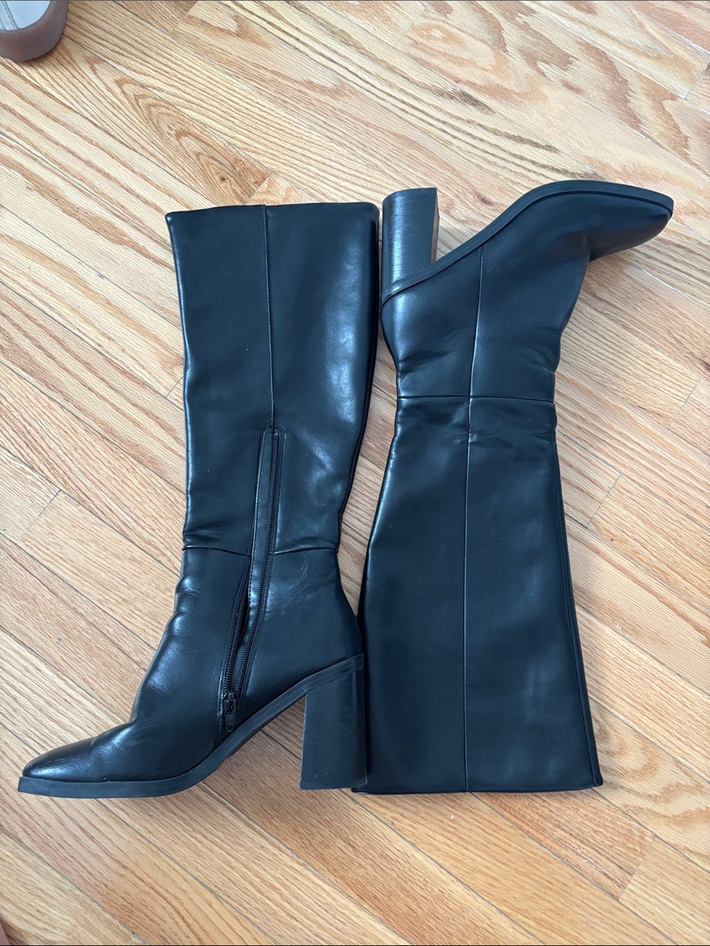 DV dolce vita Flapper Black Women's Tall Square-Toe Leather Boots